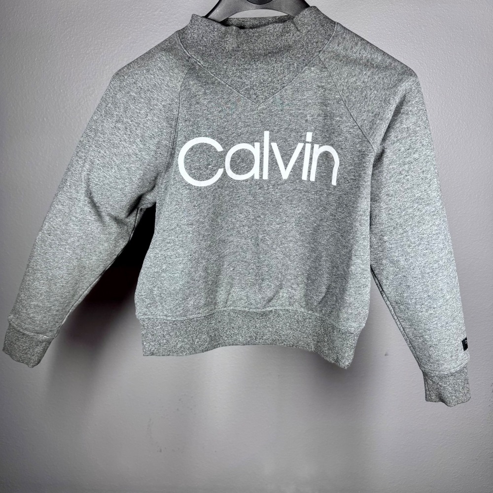 Calvin Klein Performance Womens Mock Neck Logo‎ Sweatshirt Gray Heather Pullover